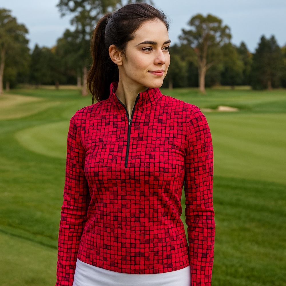 Tail White Label Red Black Abstract Quarter Zip Active Top XS